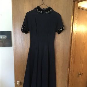 Vintage Black Dress w/ Velvet Trim. Fabiani
